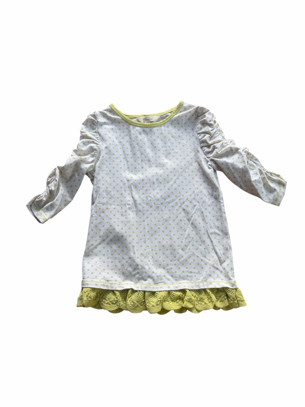 Matilda Jane Girls Size 6 Green Polka Dot Long Sleeve Top Lace Trim Tunic
